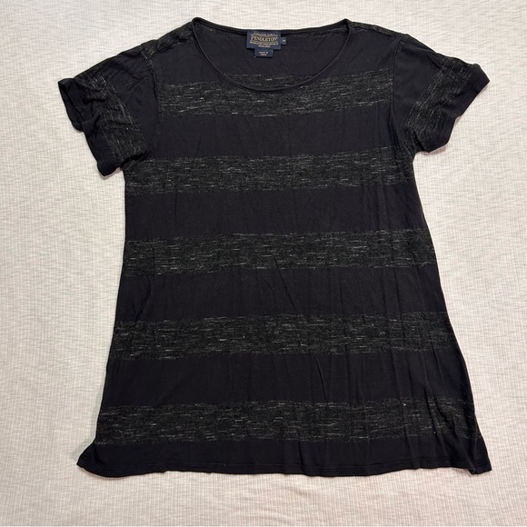 Pendleton Women’s T Shirt Short Sleeve Black And Grey Striped Size M Medium Soft - Picture 1 of 6